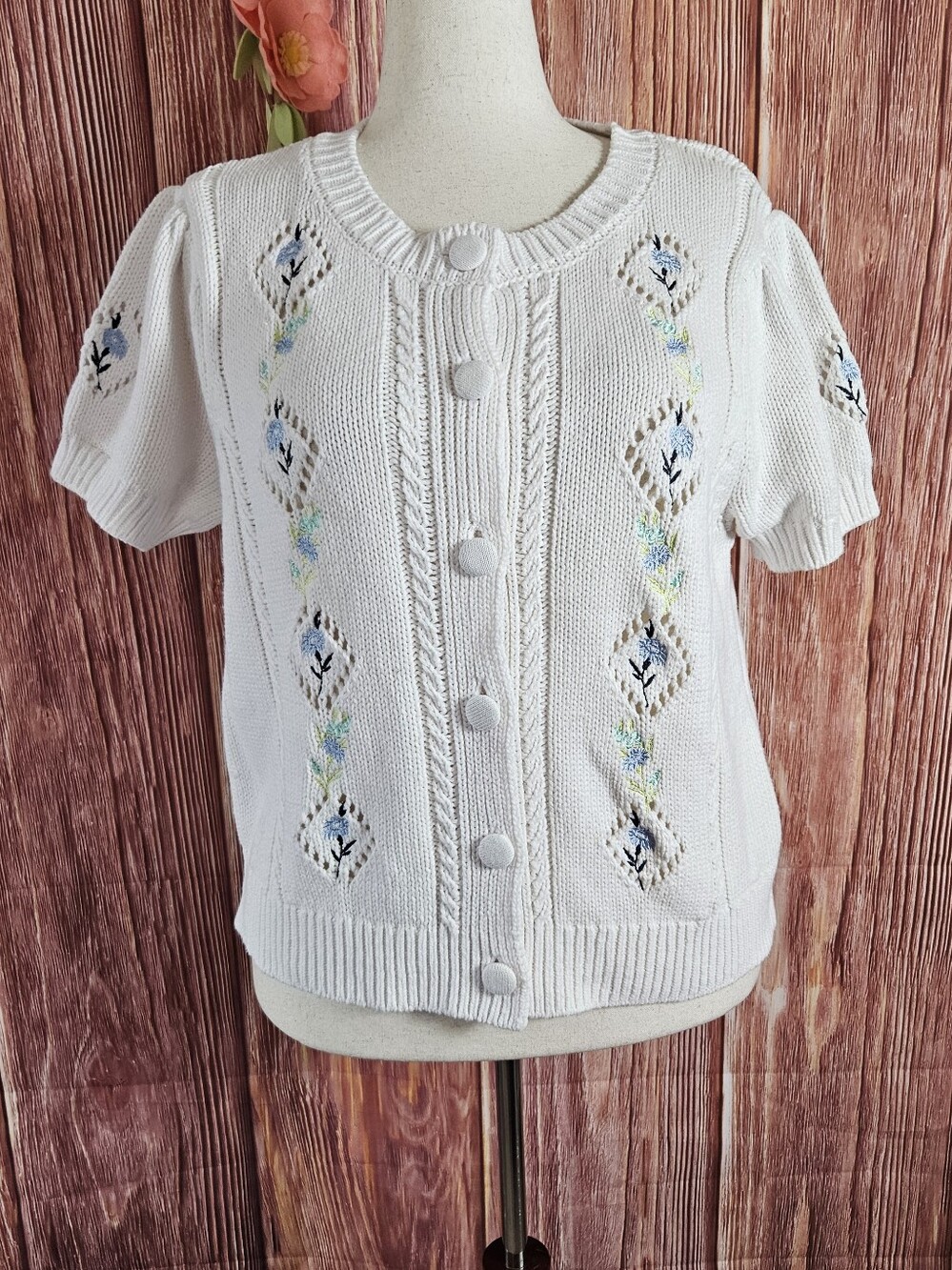 Rachel Zoe Embroidered Short Sleeve Cardigan Plus Size 1X